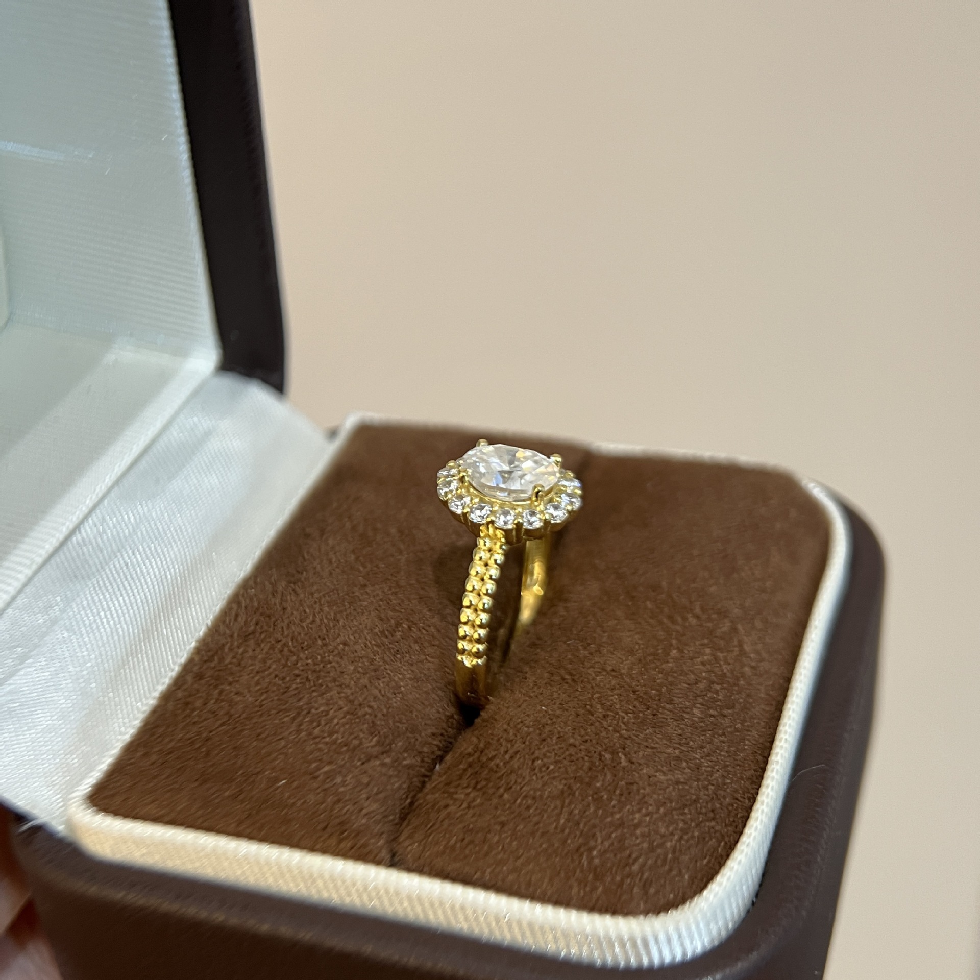 Oval Moissanite Halo Ring | Beaded Double-Row Band | 1.5 DEW - Image 5