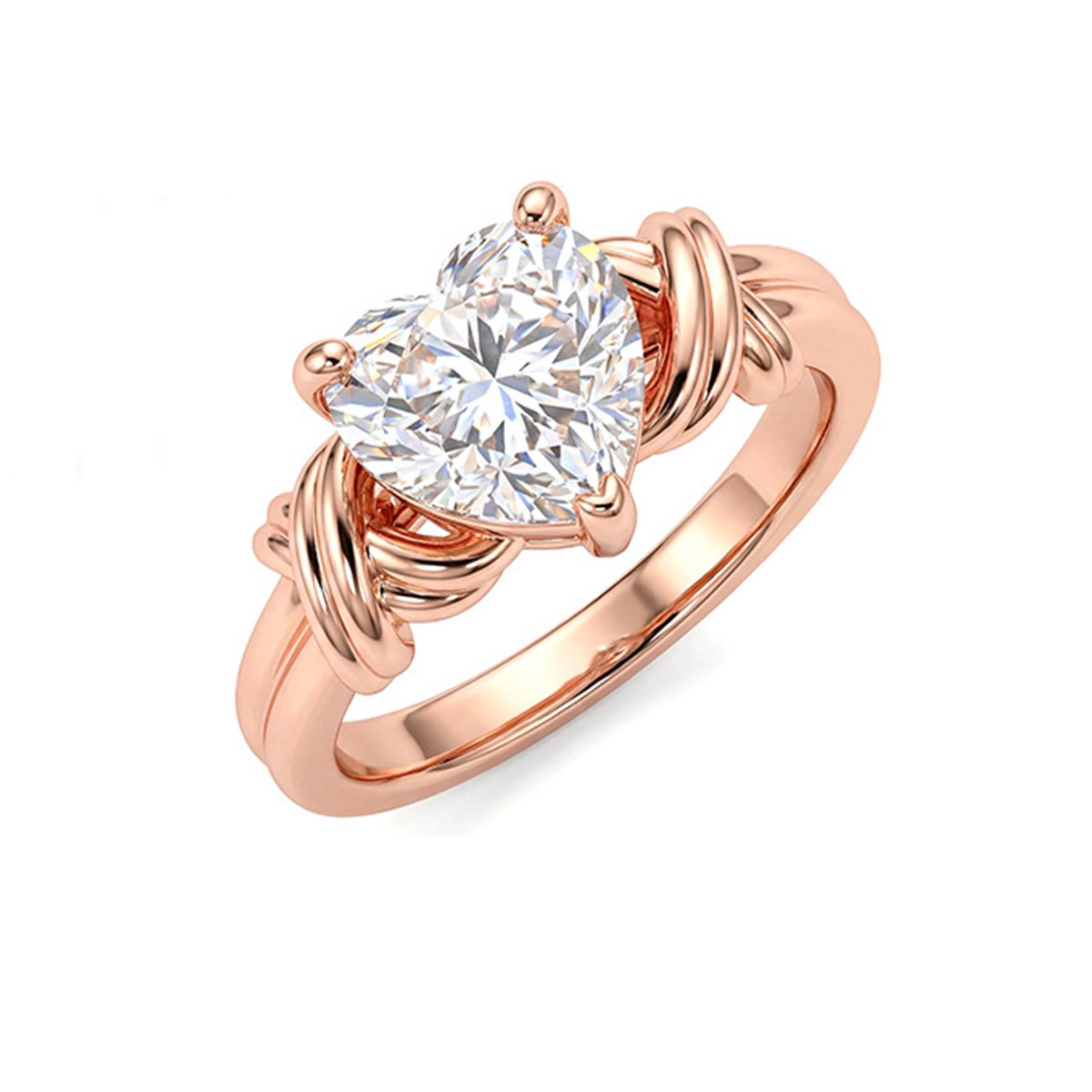 Heart-Cut Moissanite Rope Ring | 18K Rose Gold | 1.2ct DEW Solitaire