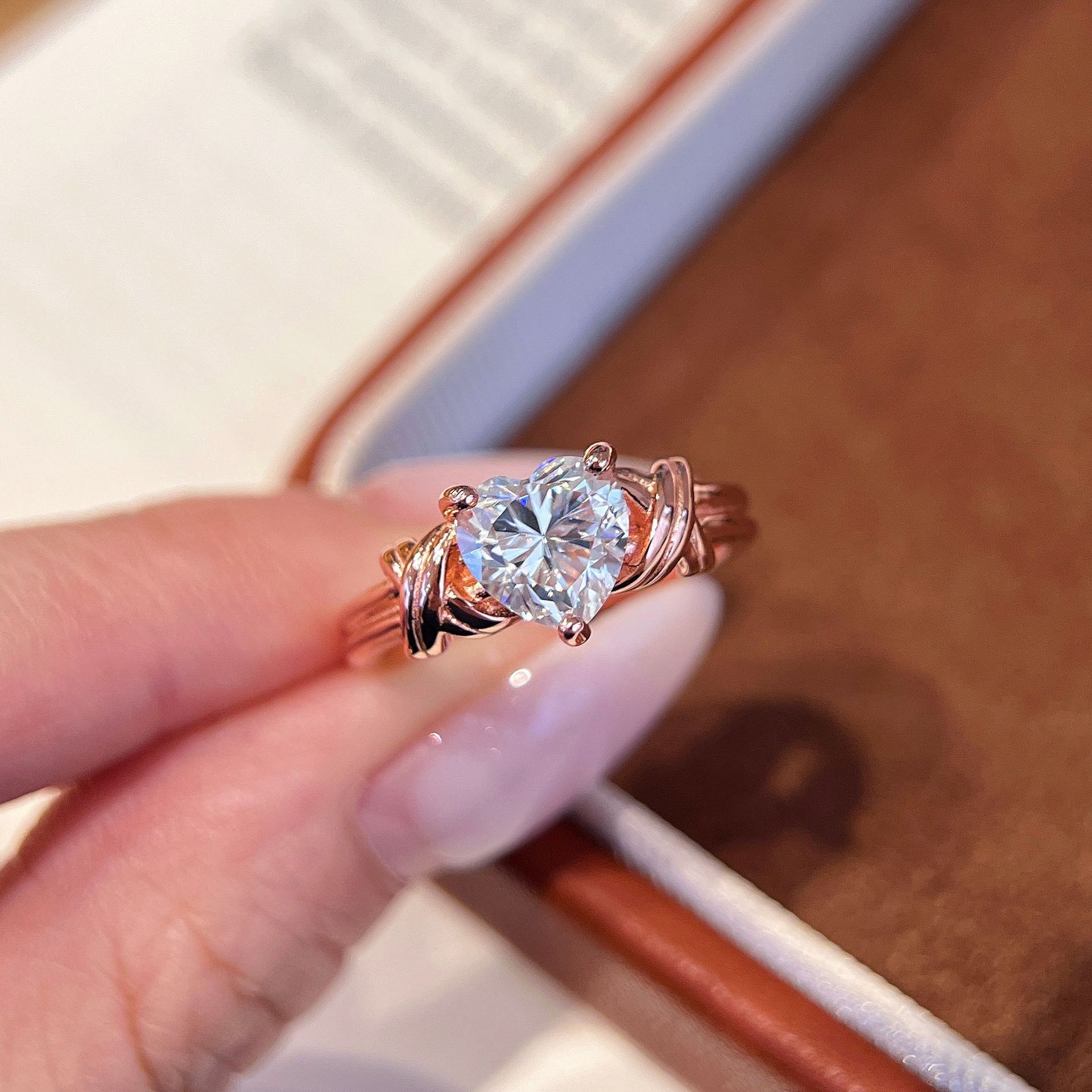 Heart-Cut Moissanite Rope Ring | 18K Rose Gold | 1.2ct DEW Solitaire - Image 5