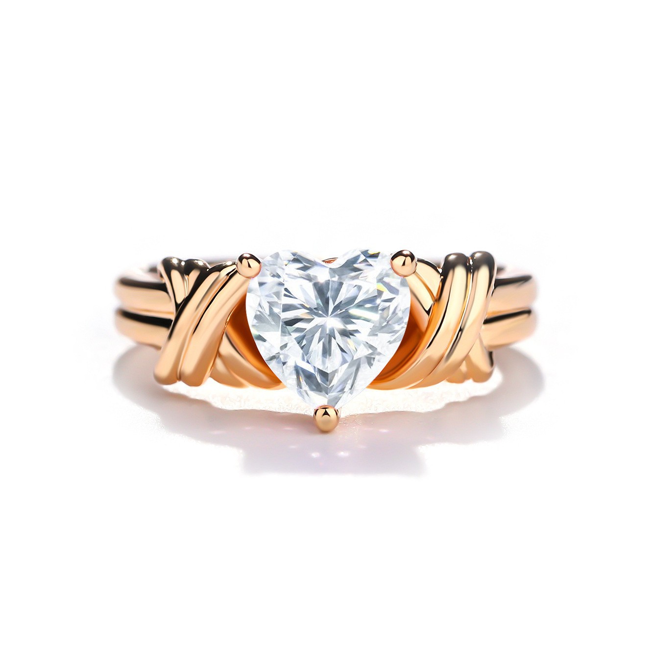 Heart-Cut Moissanite Rope Ring | 18K Rose Gold | 1.2ct DEW Solitaire - Image 6