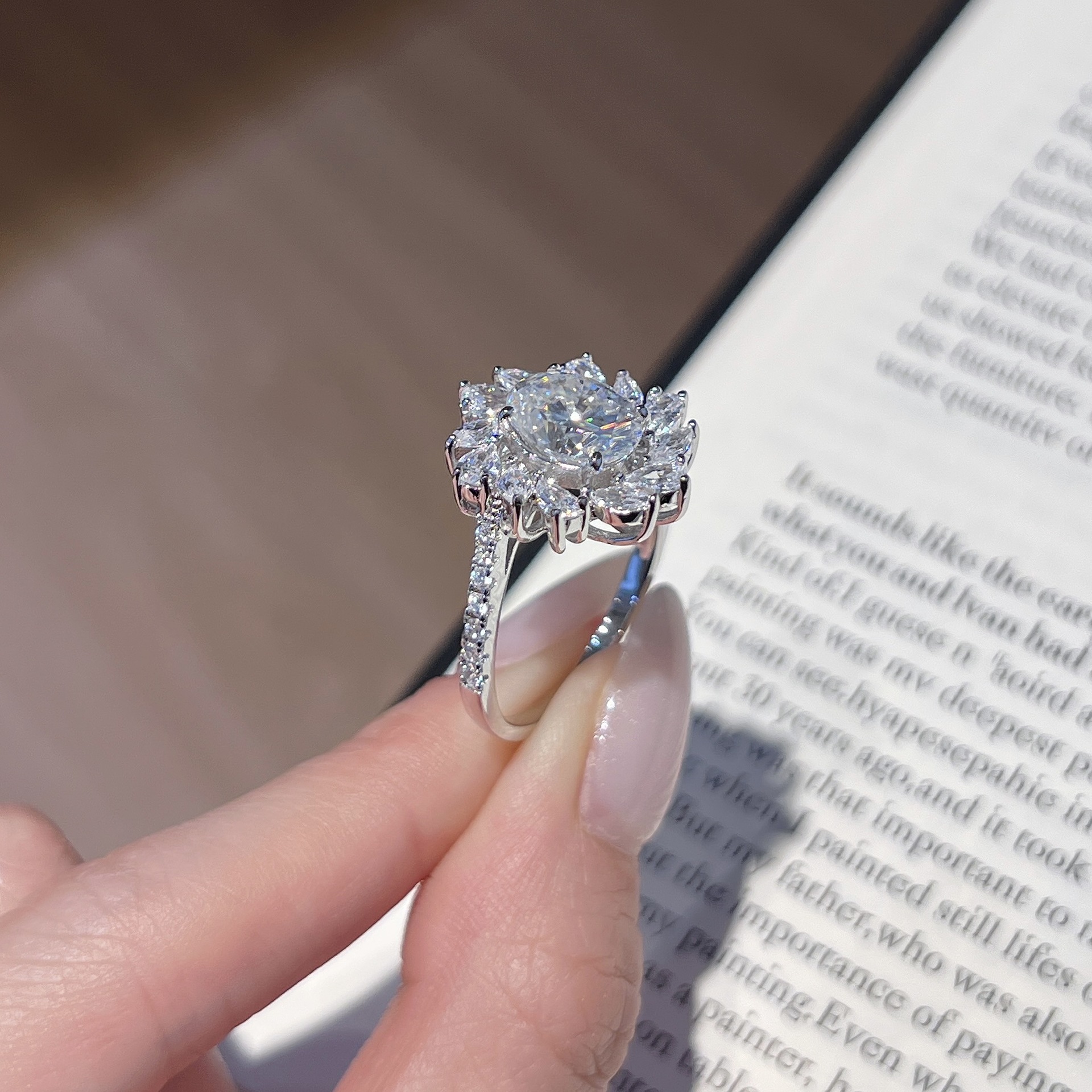 Oval Moissanite Sunflower Halo Ring - Image 2