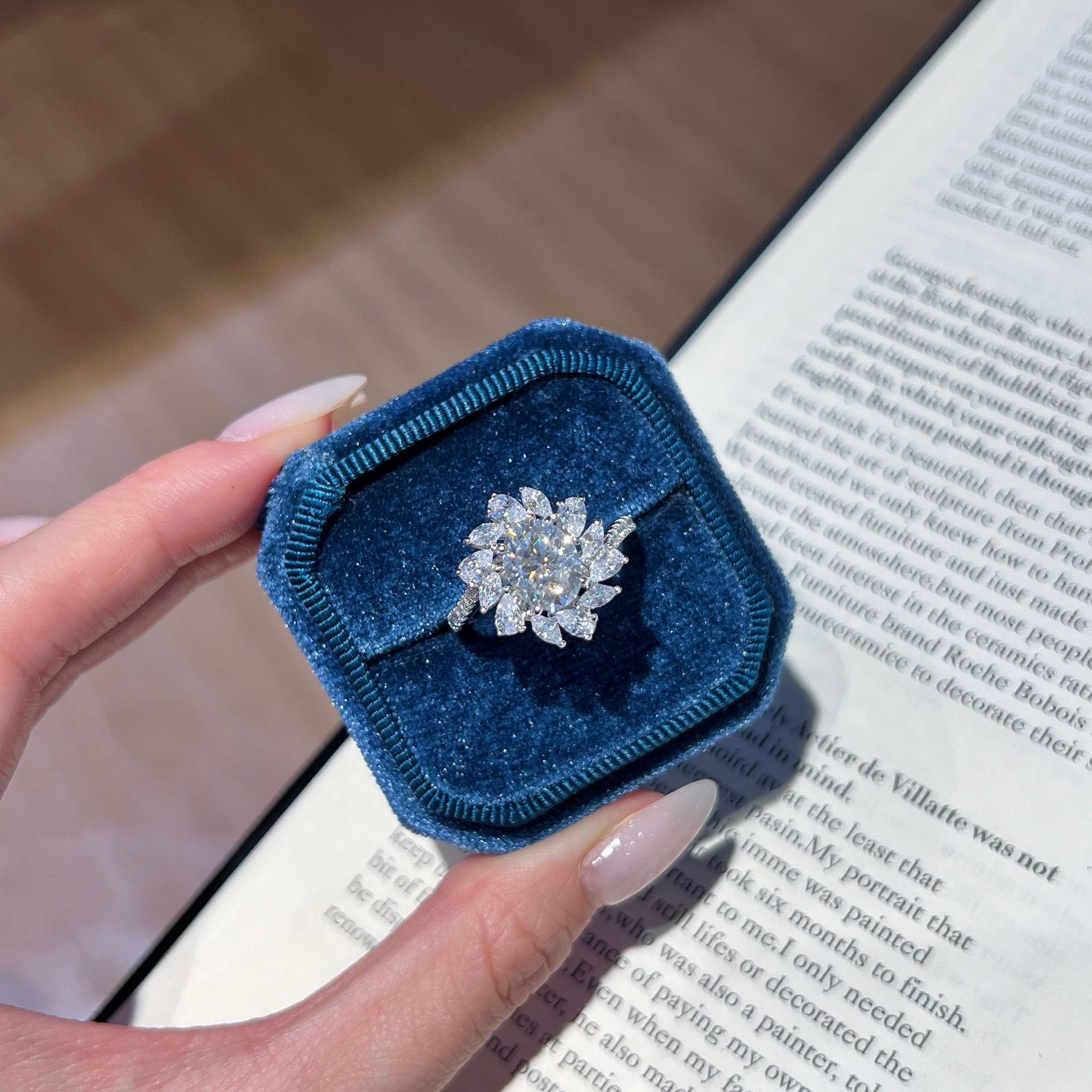 Oval Moissanite Sunflower Halo Ring - Image 3