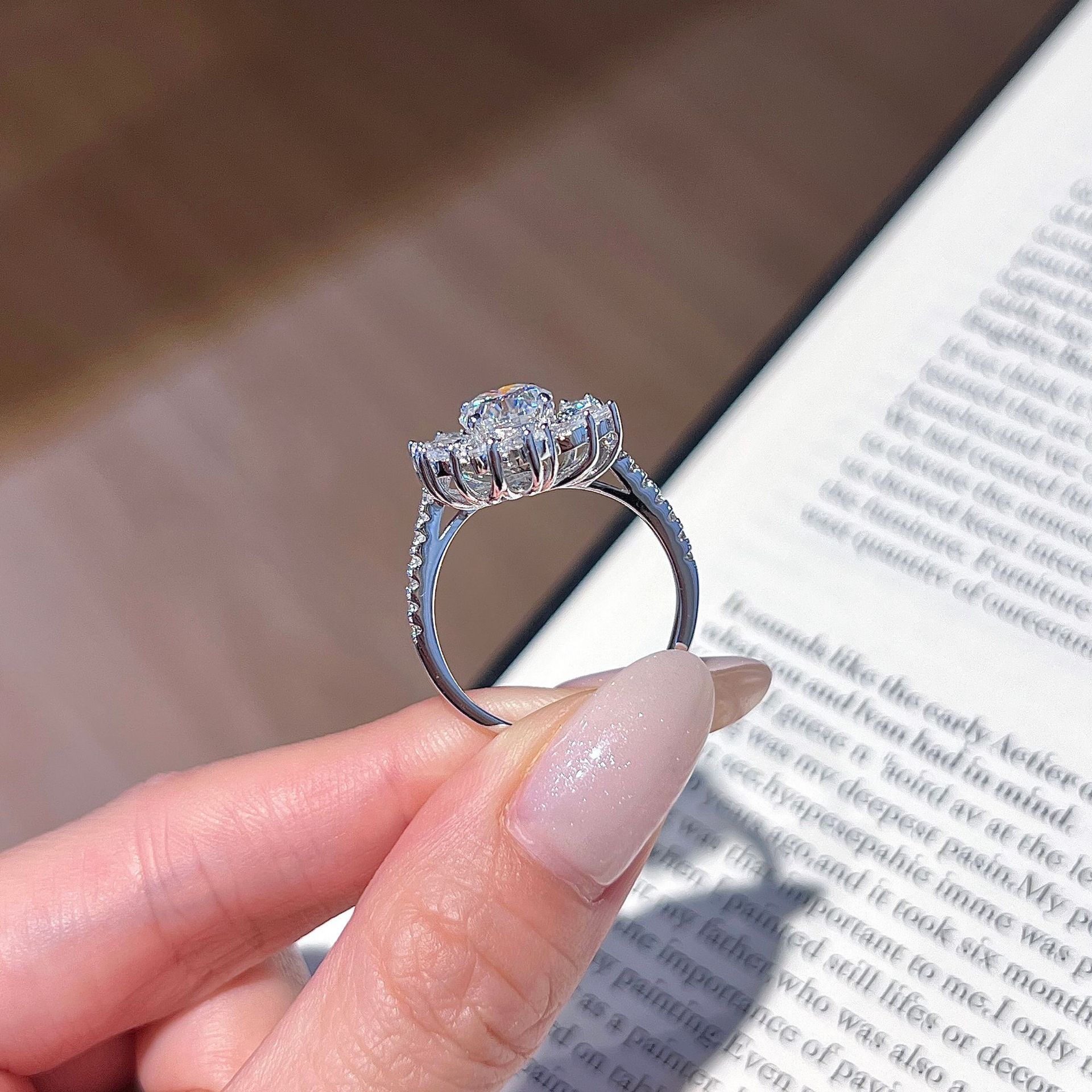 Oval Moissanite Sunflower Halo Ring - Image 4