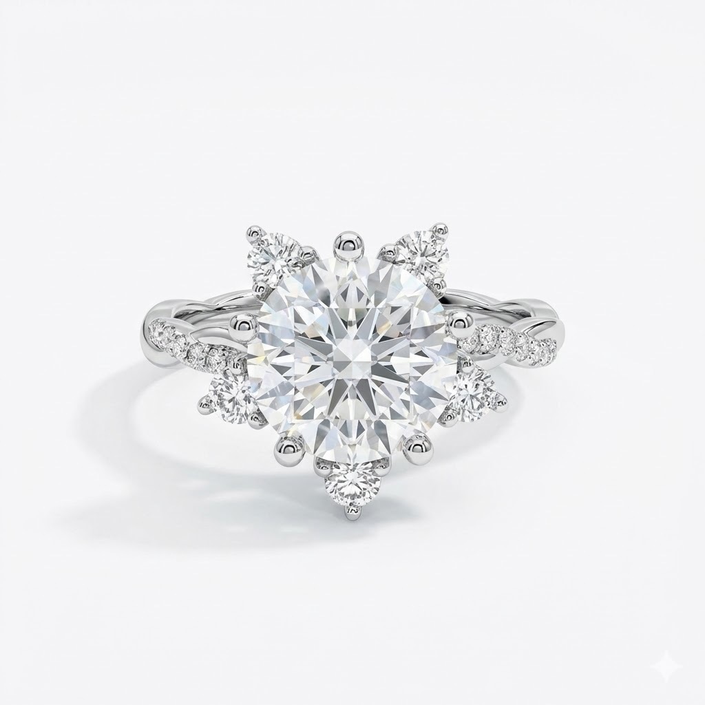 Snowflake Halo Round Moissanite Ring