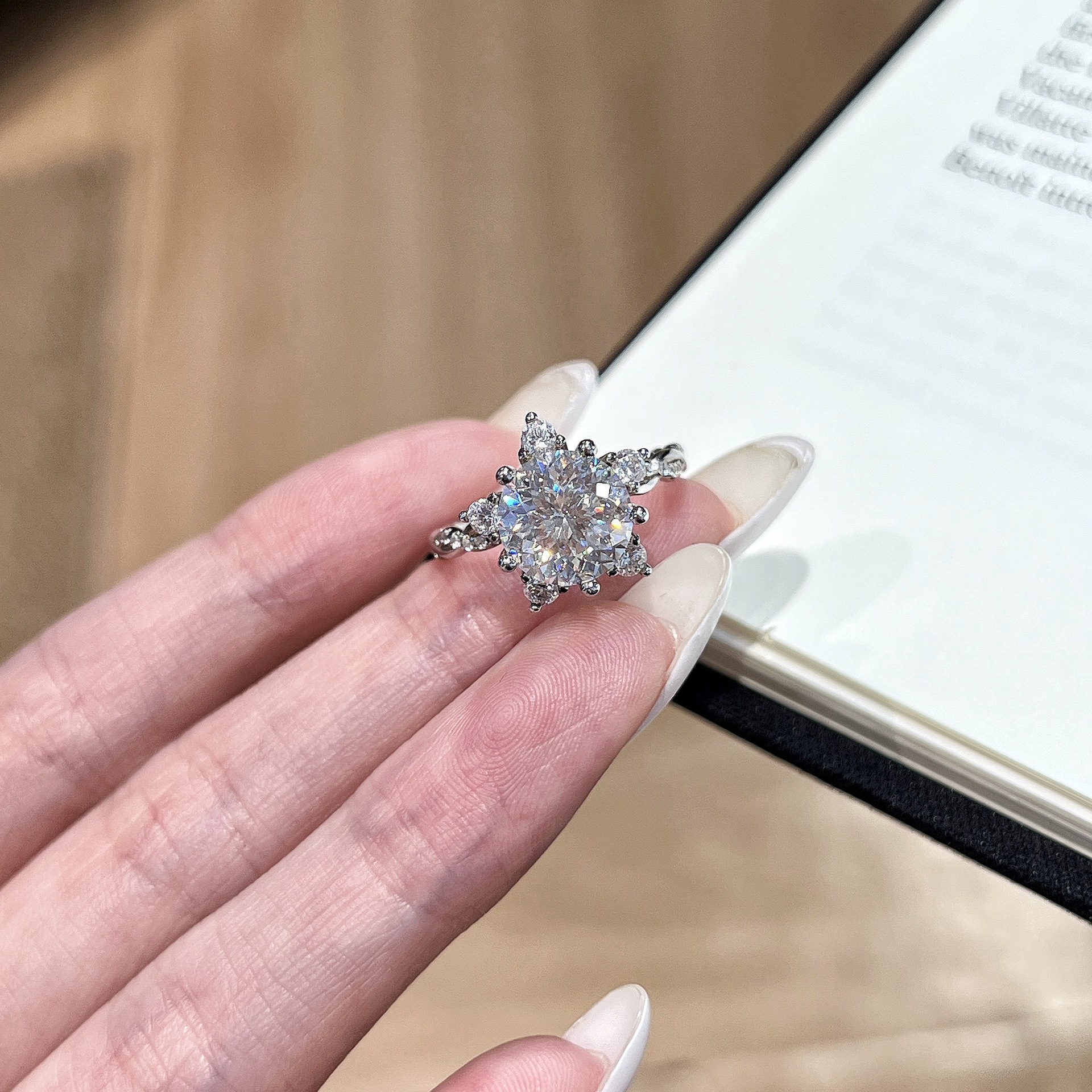 Snowflake Halo Round Moissanite Ring - Image 2
