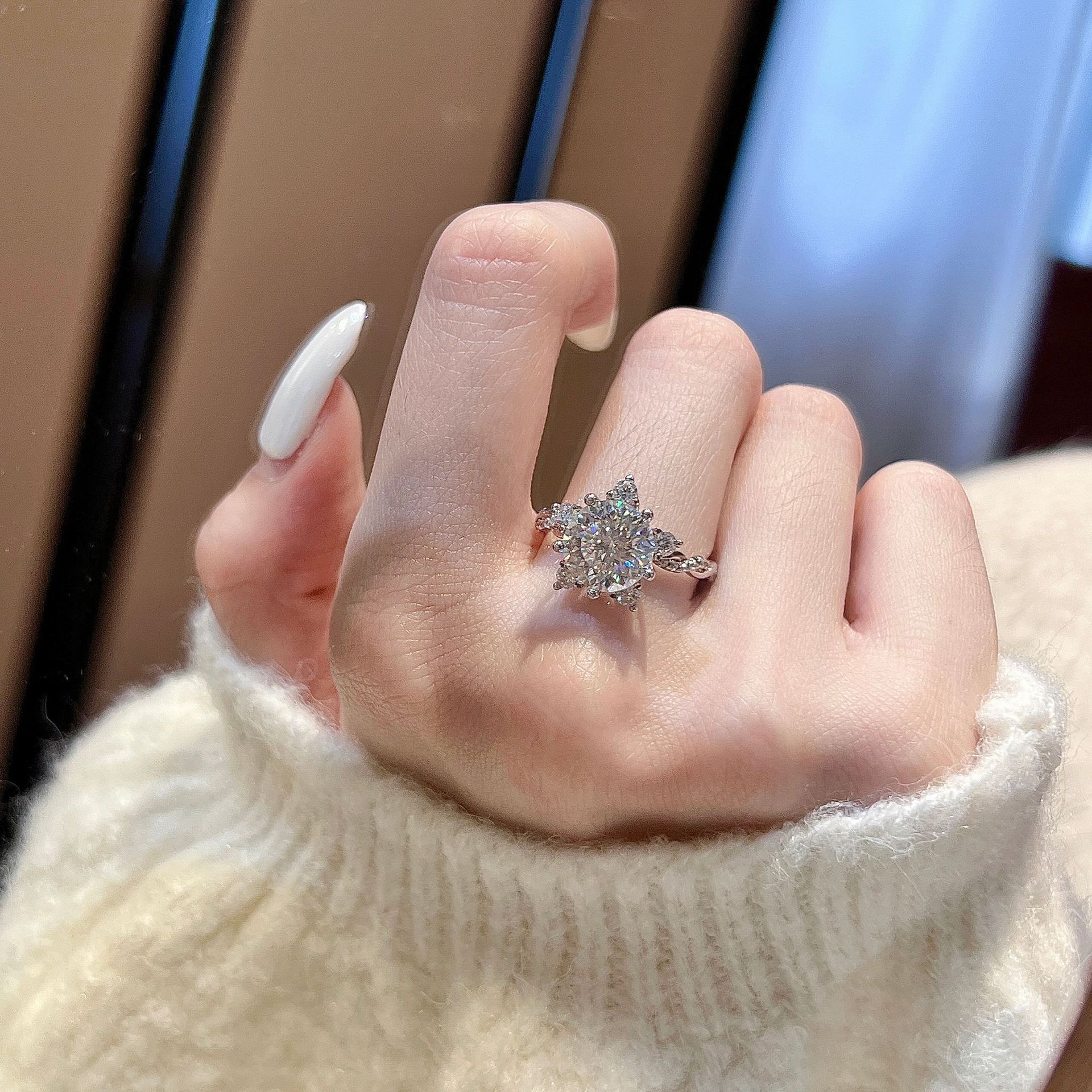 Snowflake Halo Round Moissanite Ring - Image 3