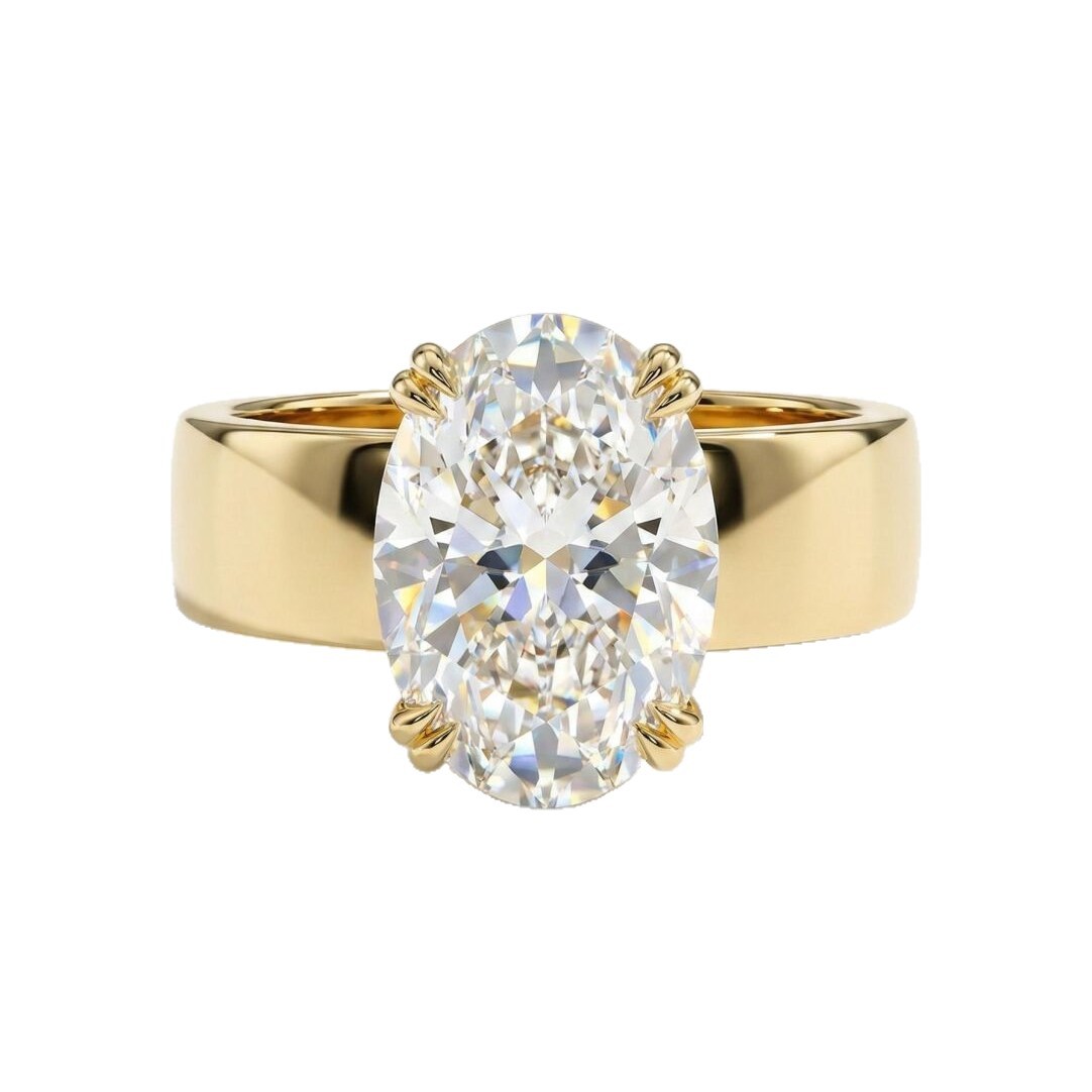 Oval Moissanite Wide-Band Solitaire Ring