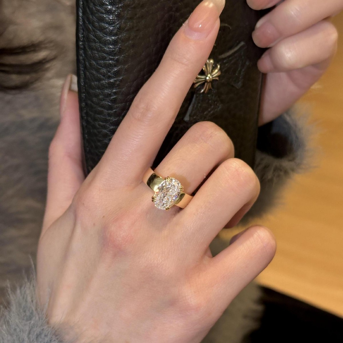 Oval Moissanite Wide-Band Solitaire Ring - Image 2