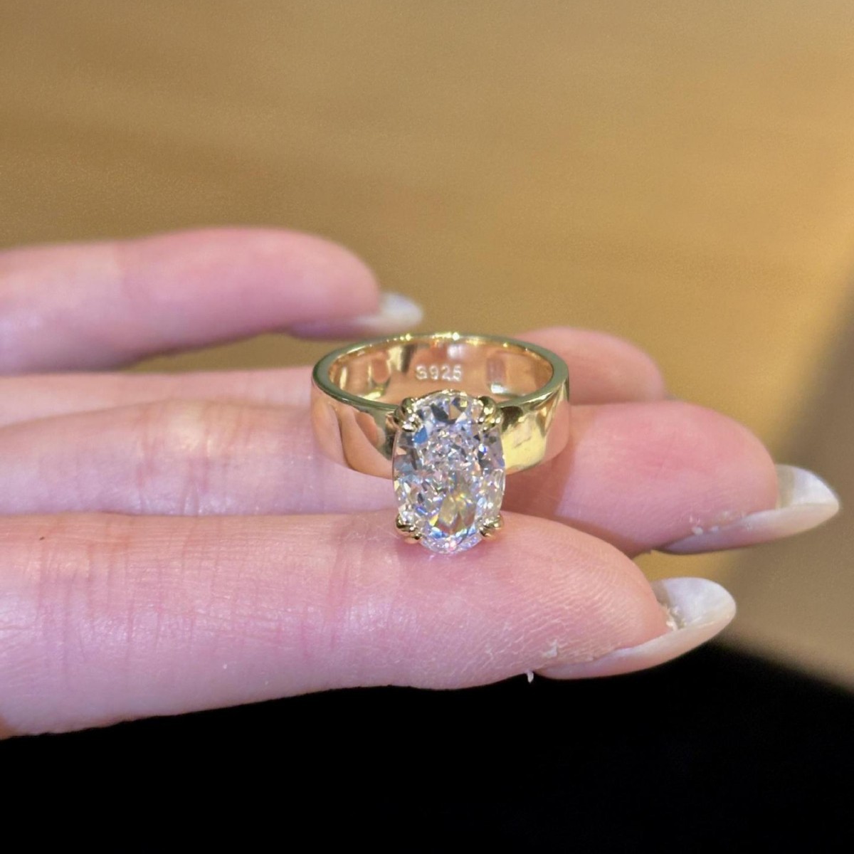 Oval Moissanite Wide-Band Solitaire Ring - Image 3