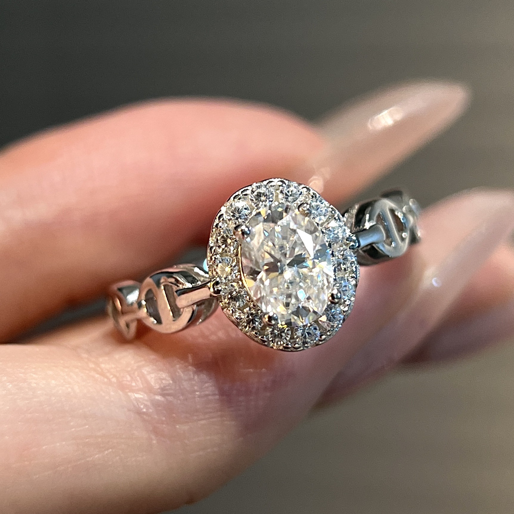 Oval Halo Celtic-Knot Moissanite Ring | 1ct DEW | 925 Sterling Silver - Image 2