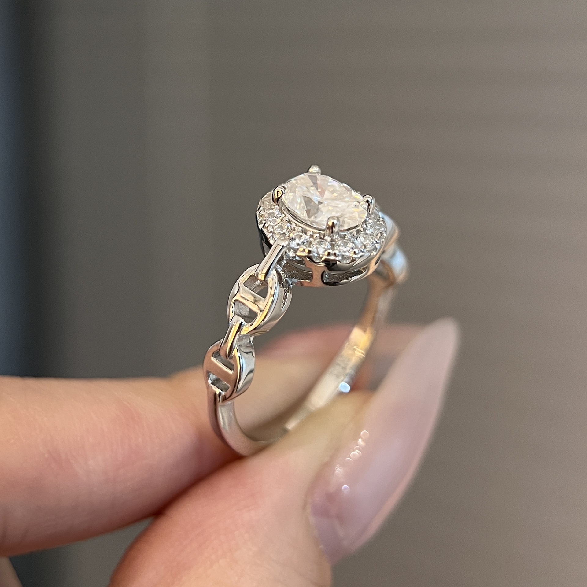 Oval Halo Celtic-Knot Moissanite Ring | 1ct DEW | 925 Sterling Silver - Image 3