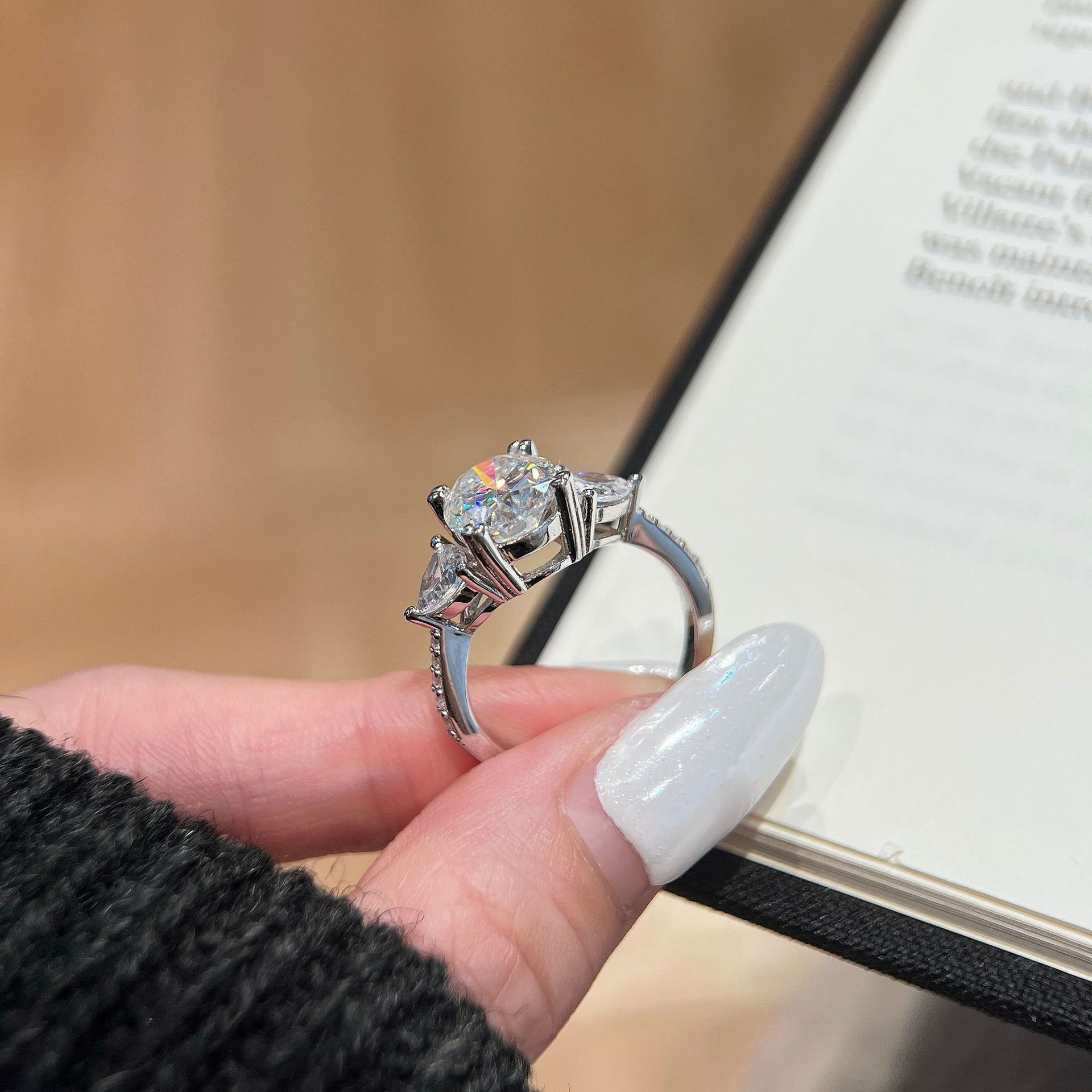 3ct Oval Moissanite Trillion Three-Stone Ring | DEF VVS | 925 Silver - Image 3