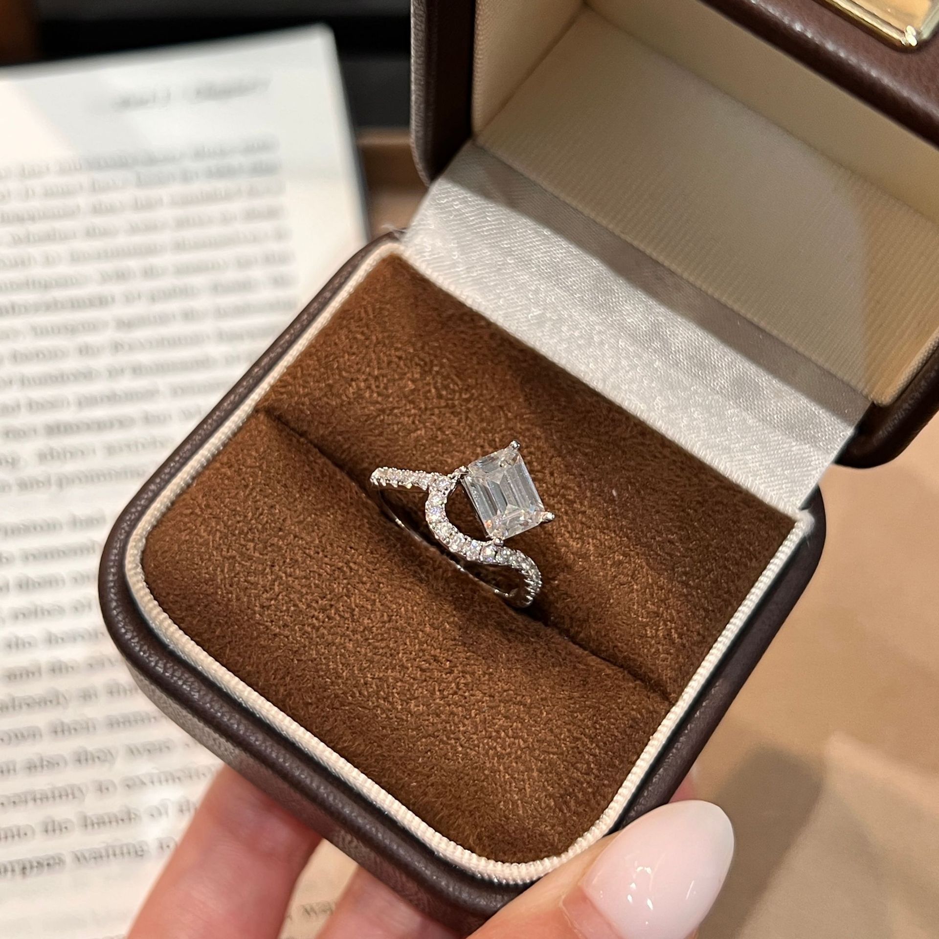 Emerald-Cut Moissanite Bypass Solitaire Ring | 2.0ct DEW | Pave Shank - Image 4