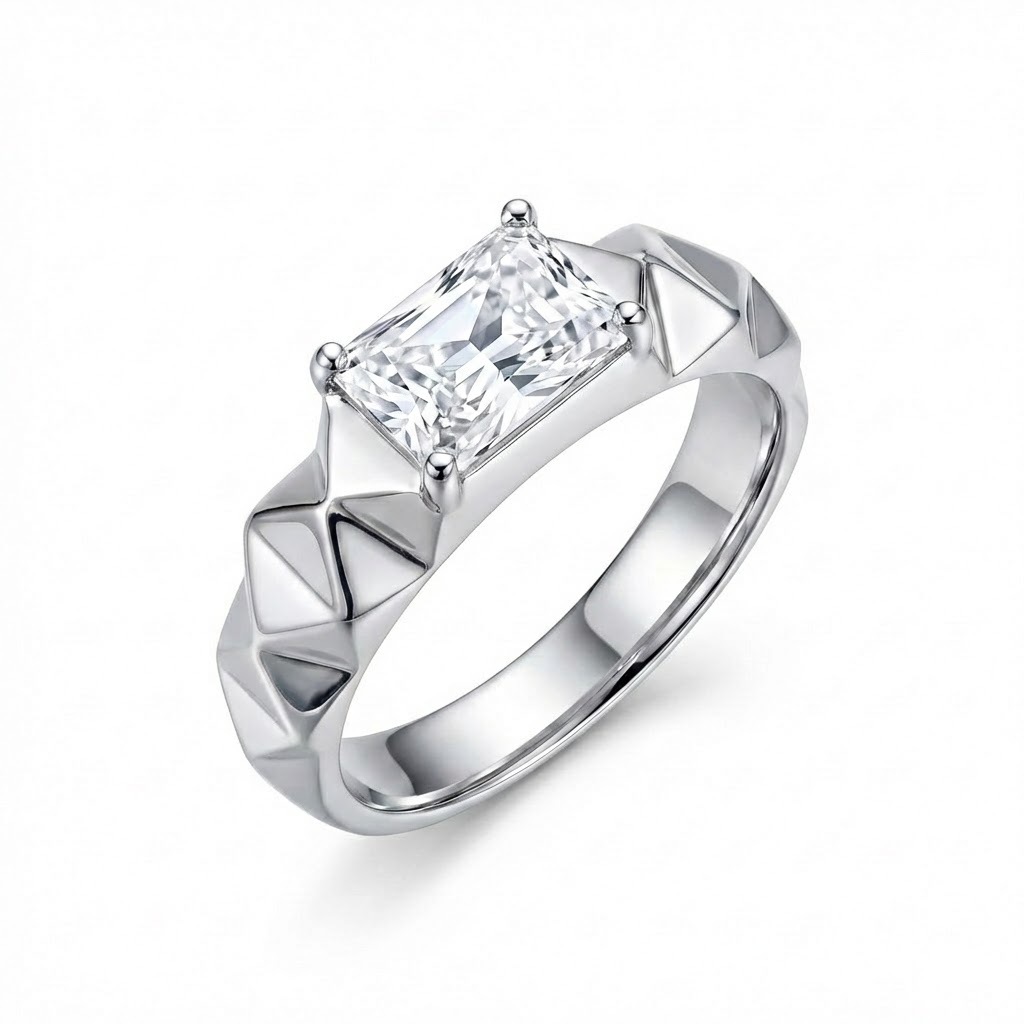 1ct Radiant-Cut Faceted-Band Moissanite Ring