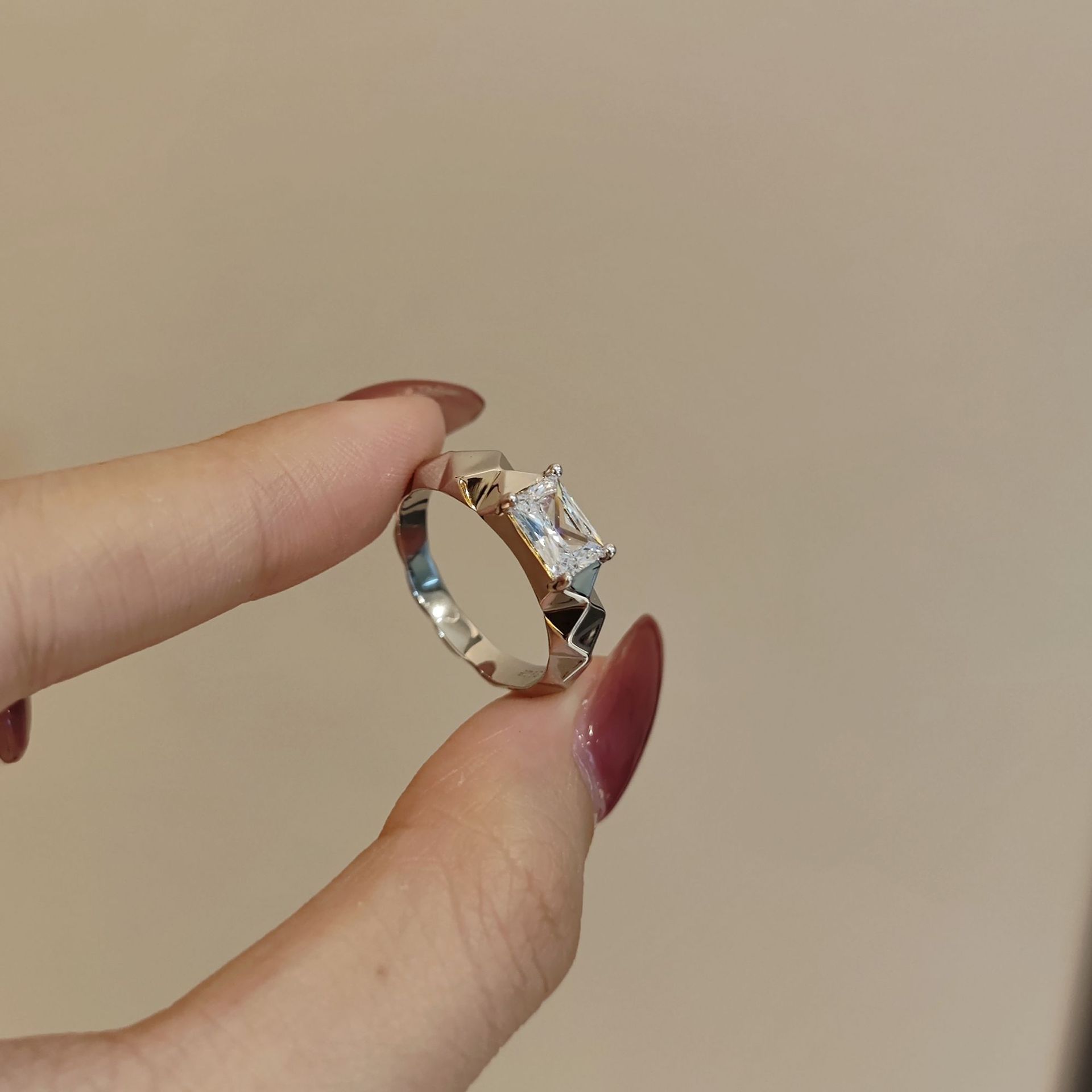 1ct Radiant-Cut Faceted-Band Moissanite Ring - Image 4