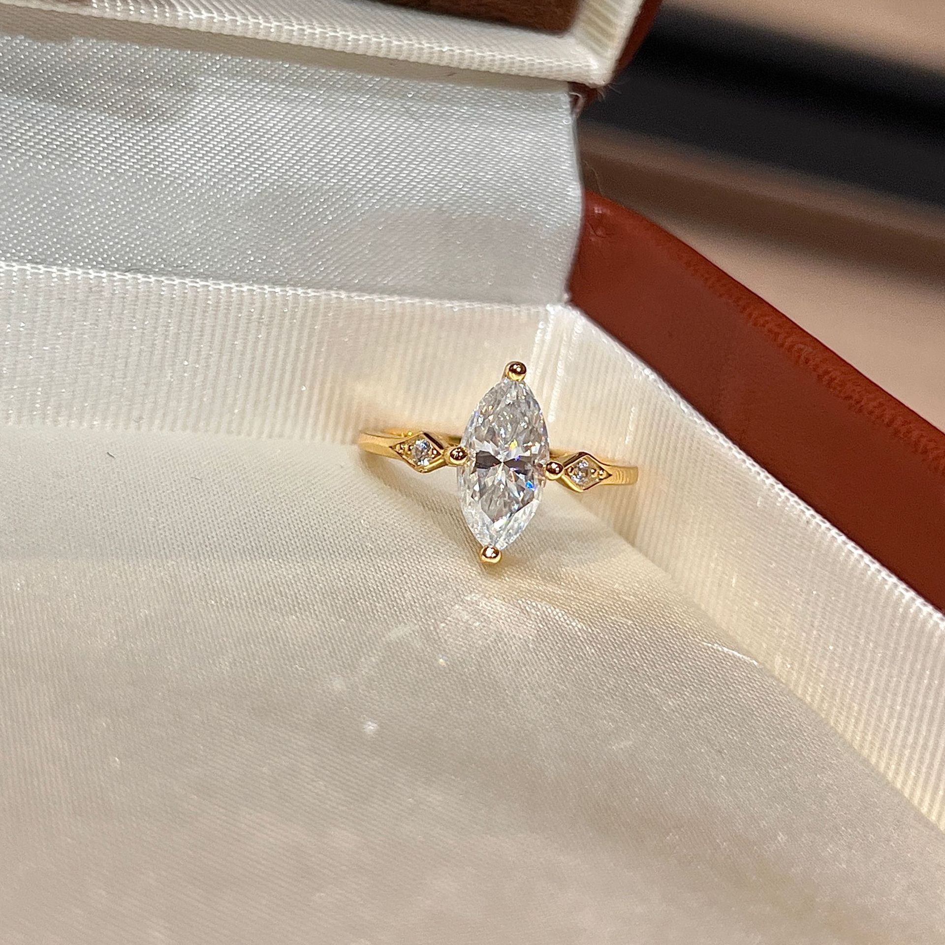 Marquise-Cut French Vintage Moissanite Ring | 2ct DEW | Yellow Gold - Image 3