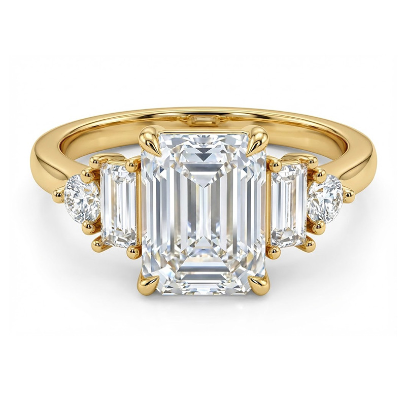 Emerald-Cut Five-Stone Yellow Gold Moissanite Ring