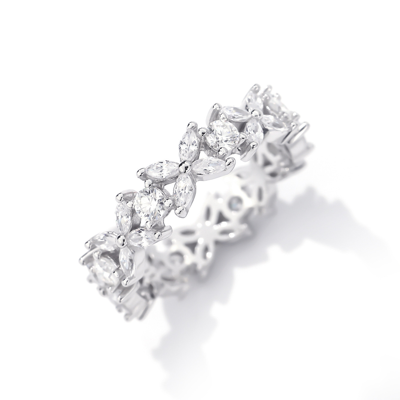 Clover Cluster Moissanite Eternity Ring | Marquise & Round Floral Band - Image 7