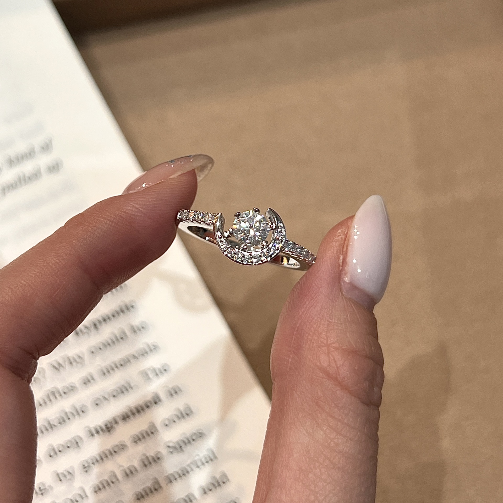 Crescent Moon Round Moissanite Solitaire Ring - Image 3