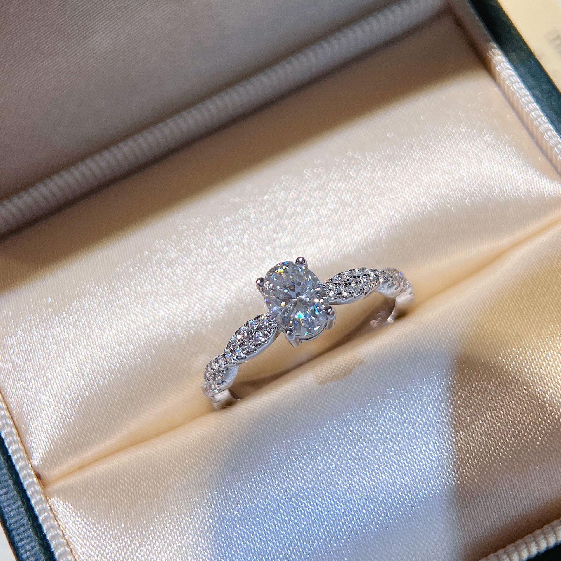 Oval Moissanite Twisted-Pavé Solitaire Ring - Image 2