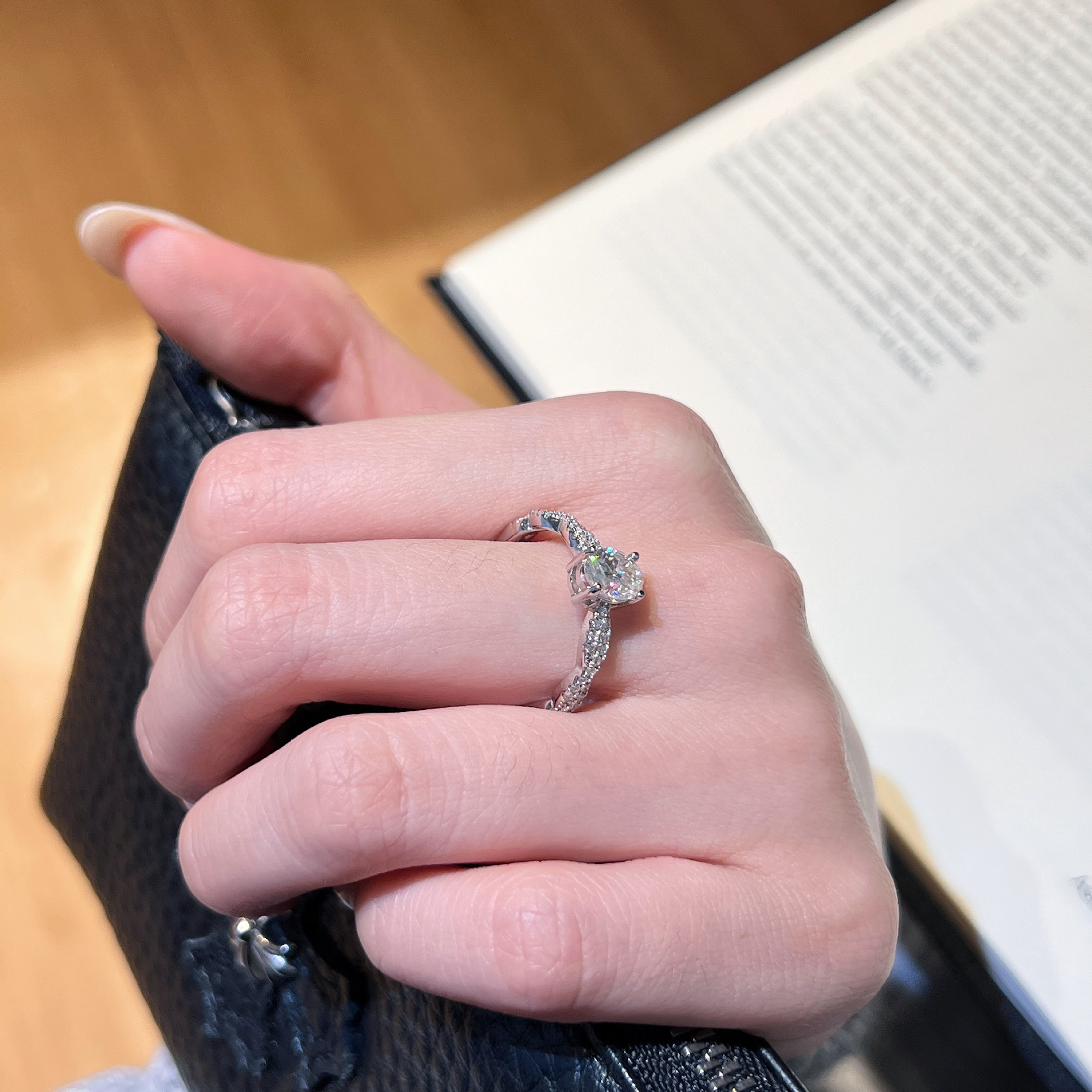 Oval Moissanite Twisted-Pavé Solitaire Ring - Image 4
