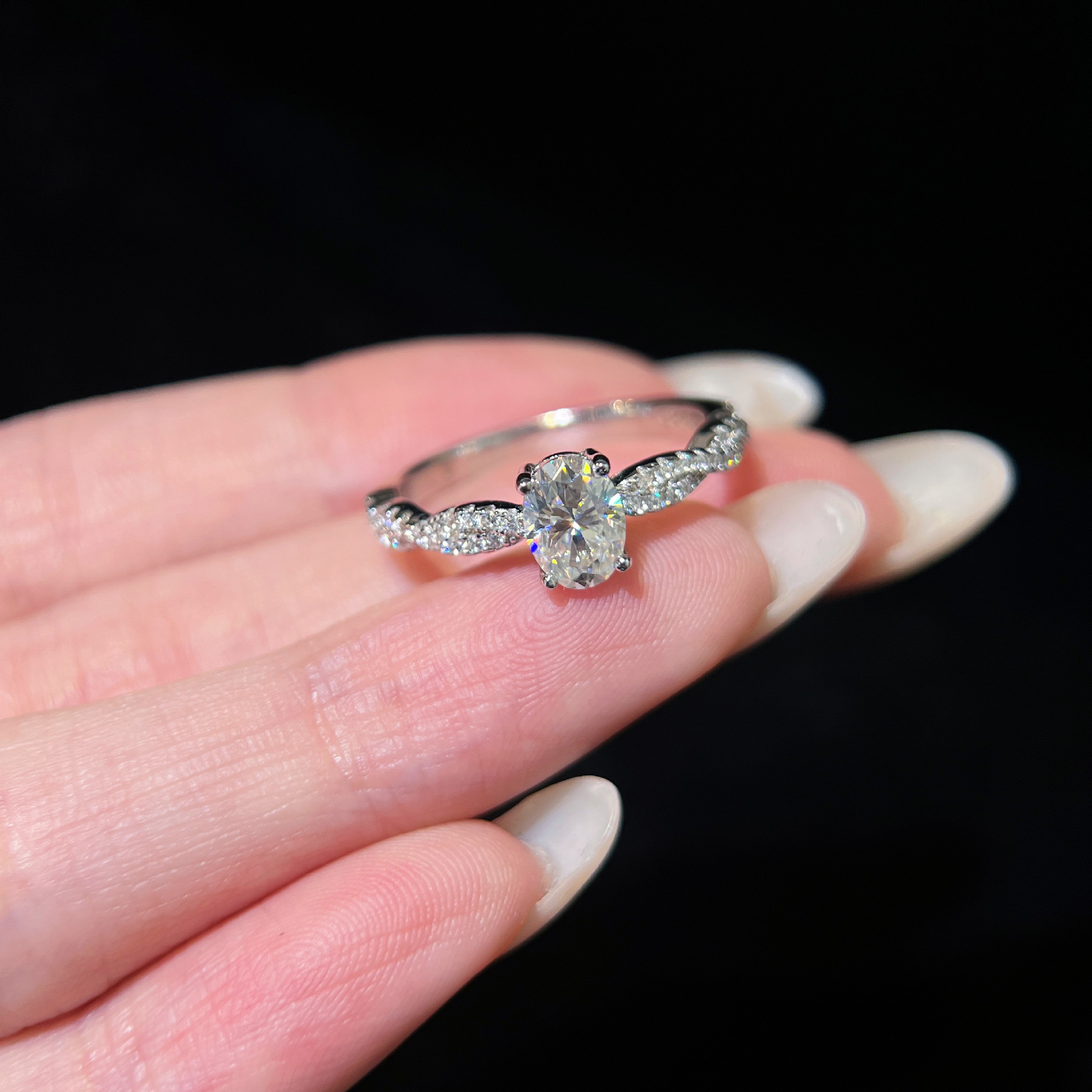 Oval Moissanite Twisted-Pavé Solitaire Ring - Image 5