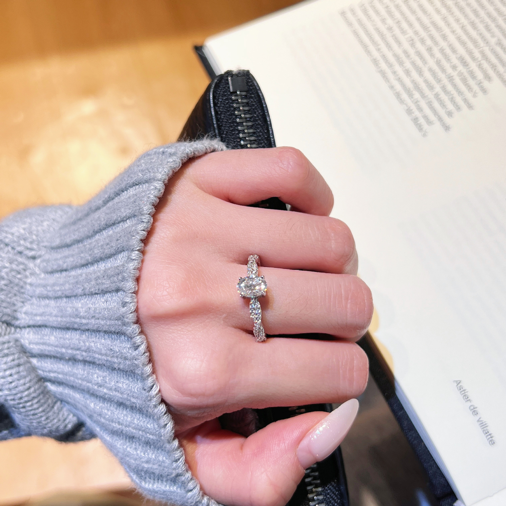 Oval Moissanite Twisted-Pavé Solitaire Ring - Image 6