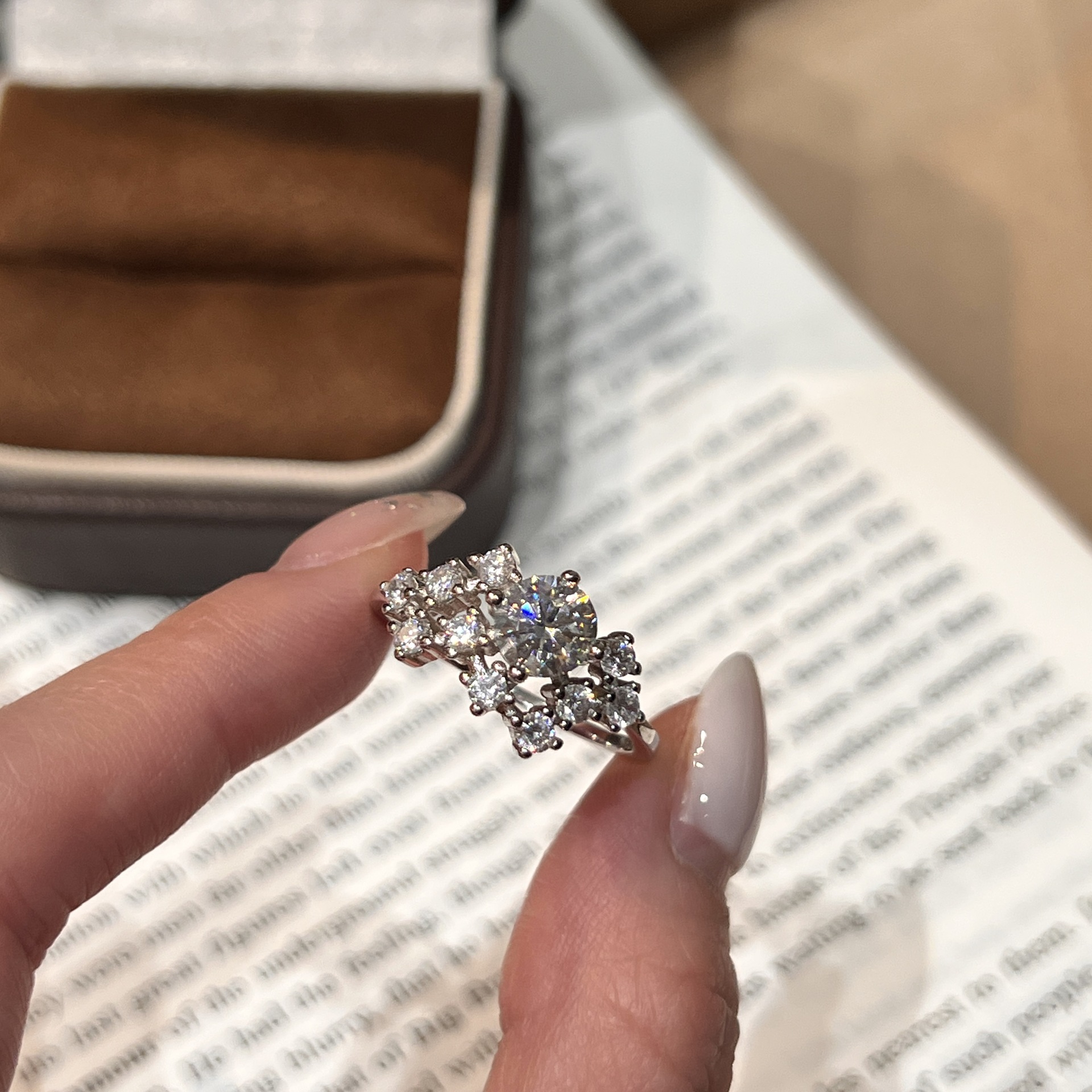 Round Moissanite Scattered Cluster Ring | 1.0ct DEW Center | 925 Silver - Image 2
