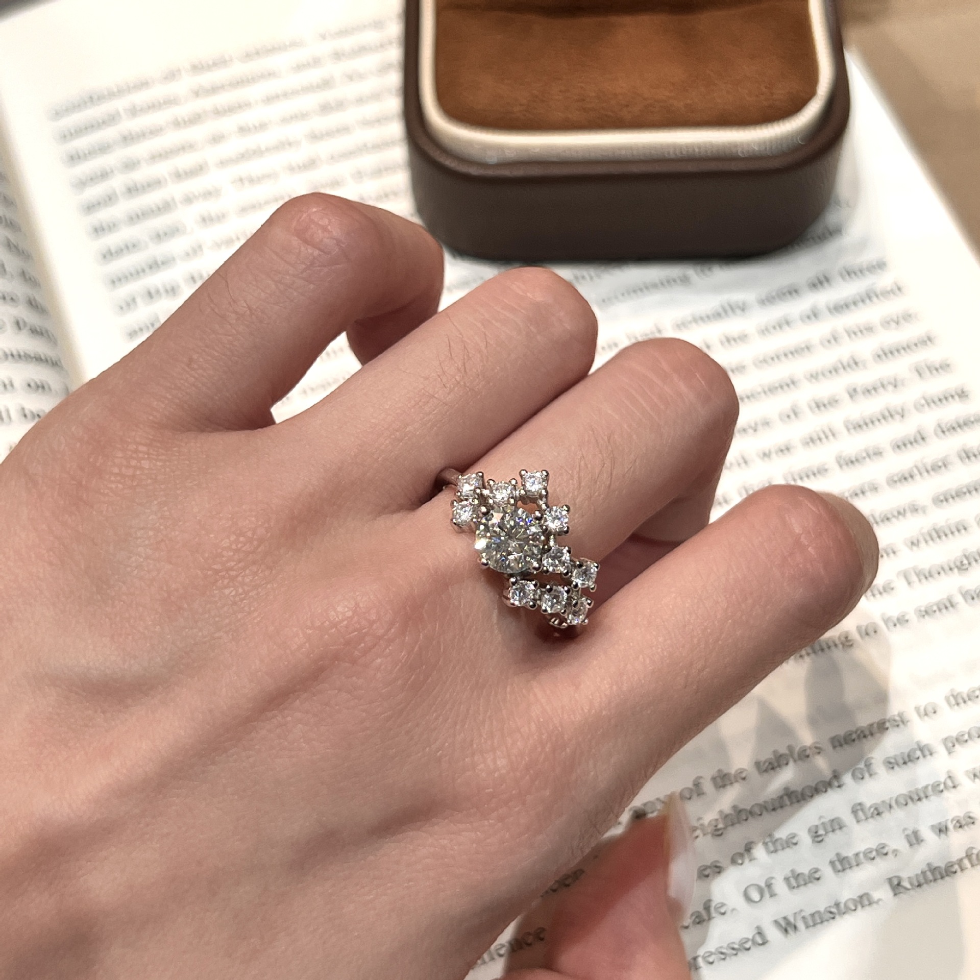 Round Moissanite Scattered Cluster Ring | 1.0ct DEW Center | 925 Silver - Image 3
