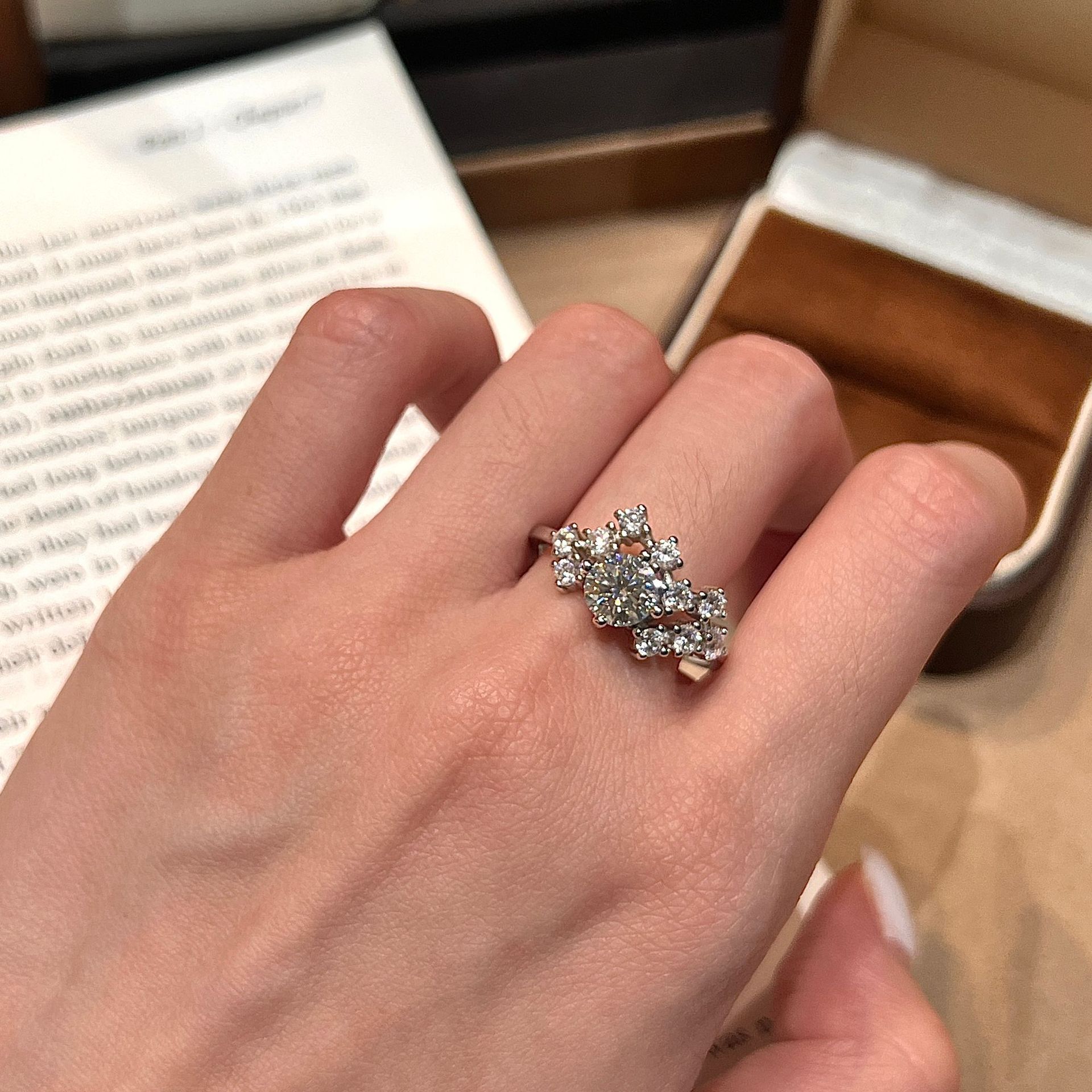 Round Moissanite Scattered Cluster Ring | 1.0ct DEW Center | 925 Silver - Image 4
