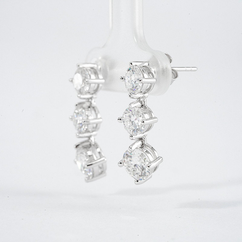 Graduated Three-Stone Moissanite Drop Earrings | 3.6ct DEW Round Brilliant - Image 3