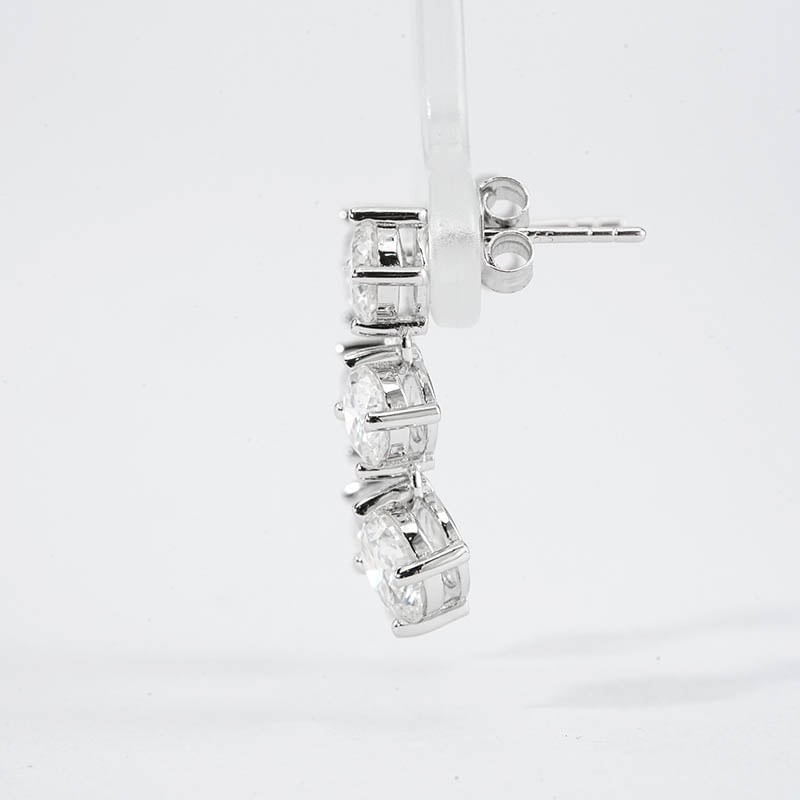 Graduated Three-Stone Moissanite Drop Earrings | 3.6ct DEW Round Brilliant - Image 4