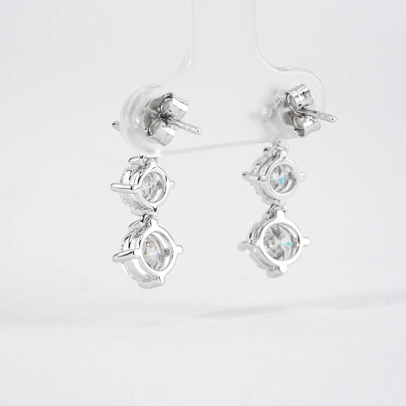 Graduated Three-Stone Moissanite Drop Earrings | 3.6ct DEW Round Brilliant - Image 5