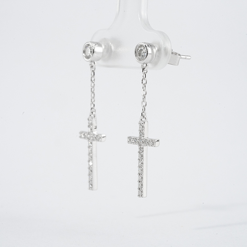 Pavé Cross Chain-Drop Moissanite Earrings - Image 5