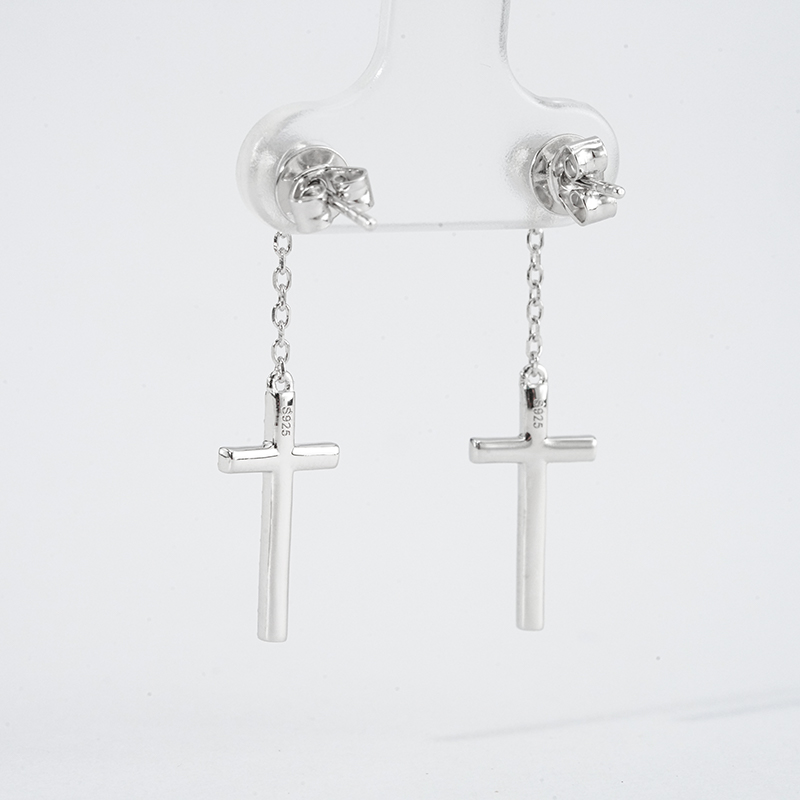 Pavé Cross Chain-Drop Moissanite Earrings - Image 7