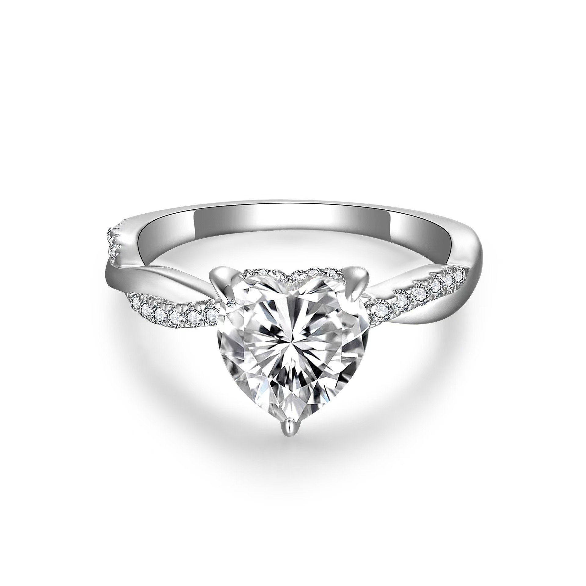 Heart-Cut Moissanite Twisted-Vine Solitaire Ring | 2.0ct DEW | 925 Silver
