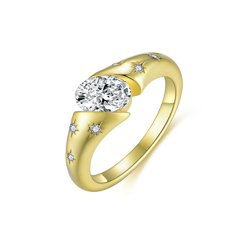 Celestial Oval Moissanite Star-Burst Ring