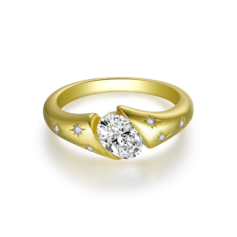 Celestial Oval Moissanite Star-Burst Ring - Image 2