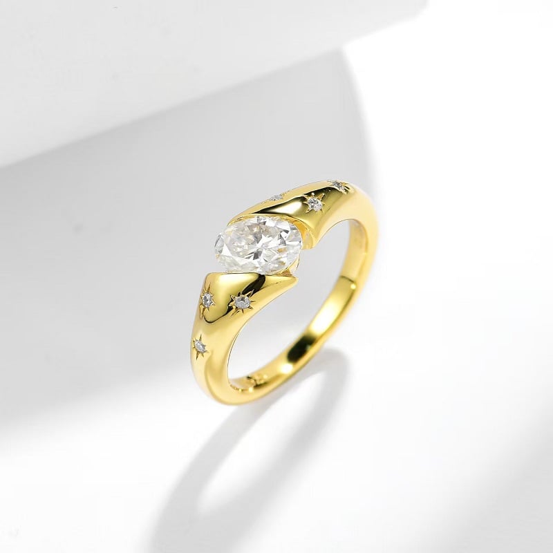 Celestial Oval Moissanite Star-Burst Ring - Image 3