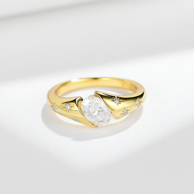 Celestial Oval Moissanite Star-Burst Ring - Image 4