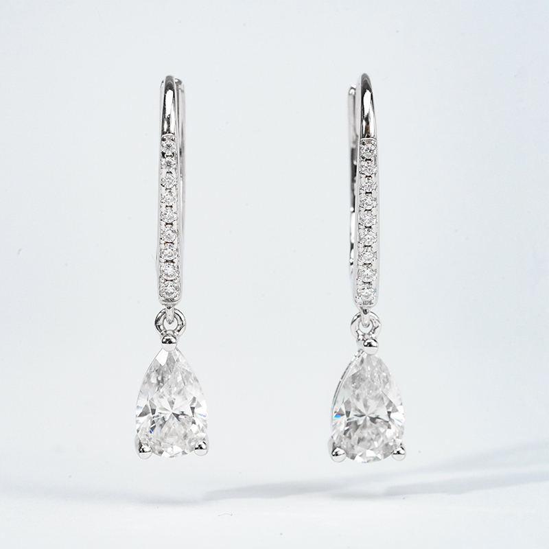 Pear-Cut Moissanite Pavé Leverback Drop Earrings - alternate view