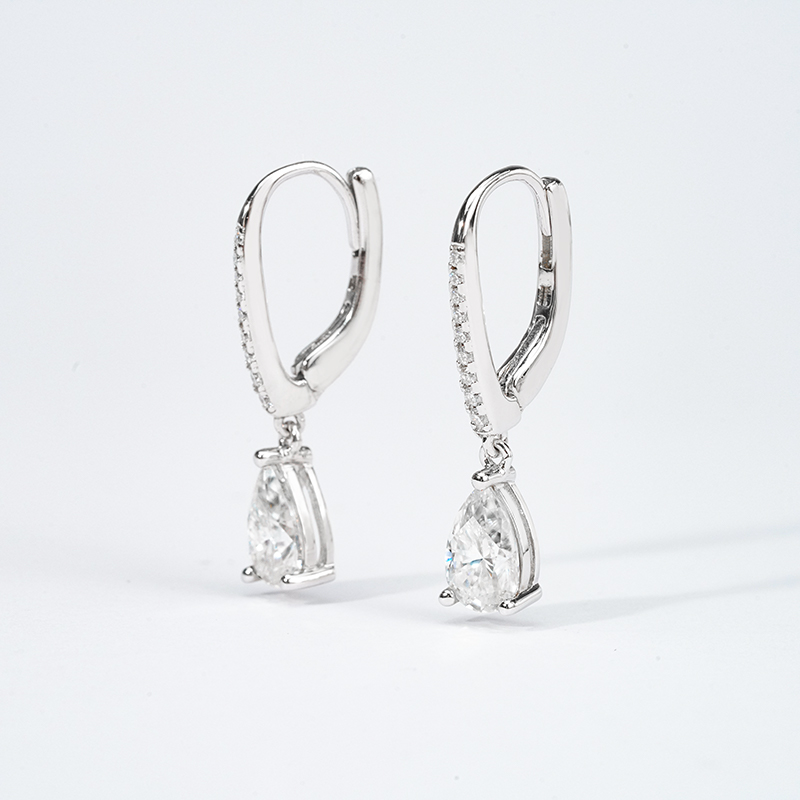 Pear-Cut Moissanite Pavé Leverback Drop Earrings - Image 3