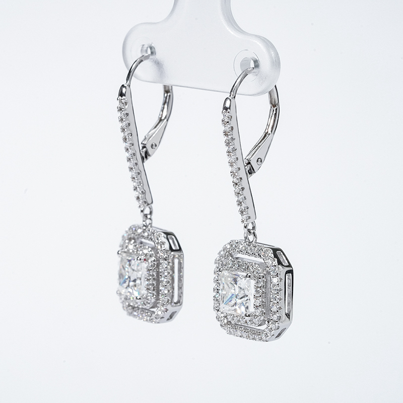 Double-Halo Princess-Cut Moissanite Drop Earrings - Image 3