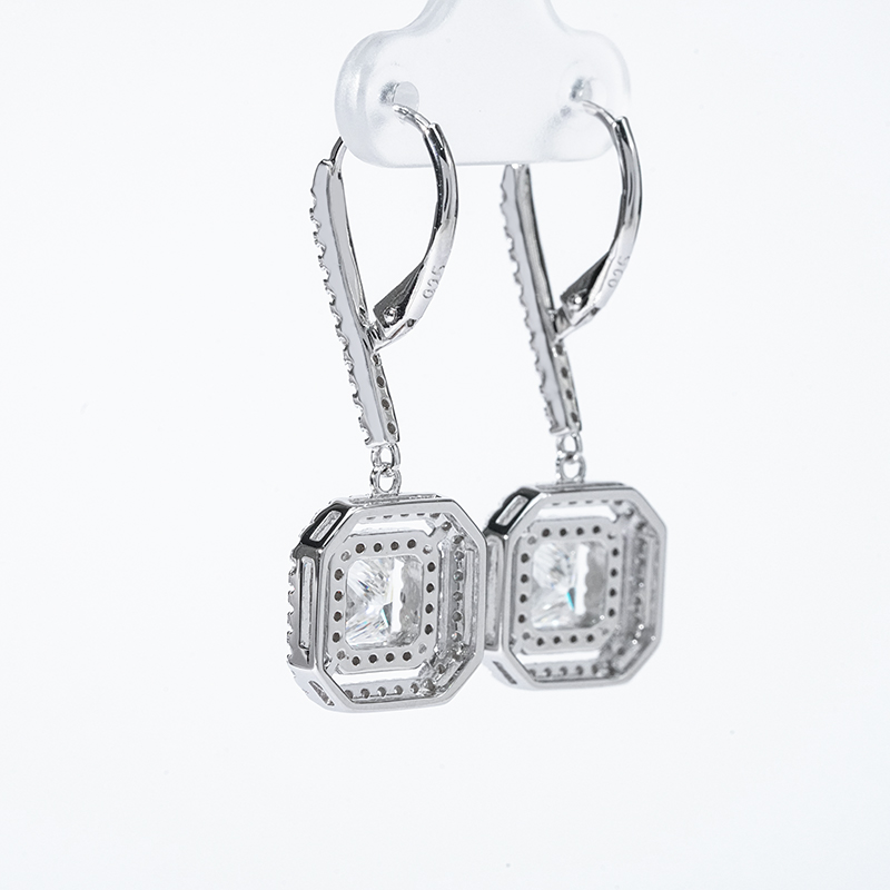 Double-Halo Princess-Cut Moissanite Drop Earrings - Image 5