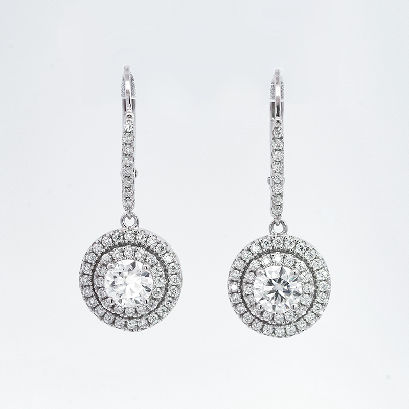 Double Halo Moissanite Leverback Drop Earrings - alternate view