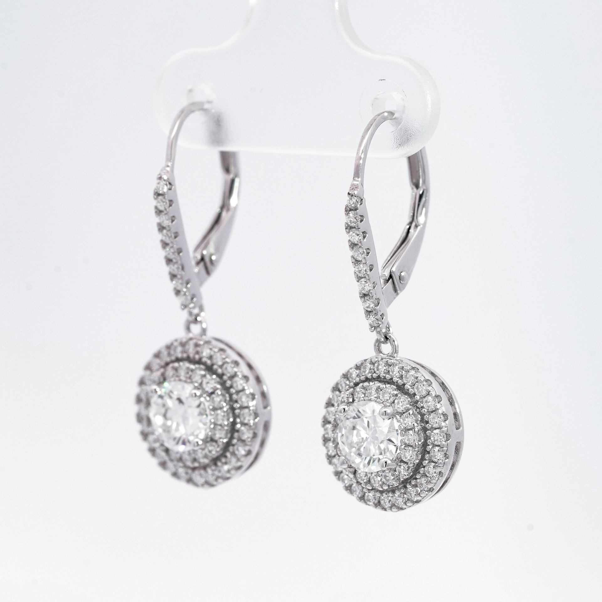 Double Halo Moissanite Leverback Drop Earrings - Image 3