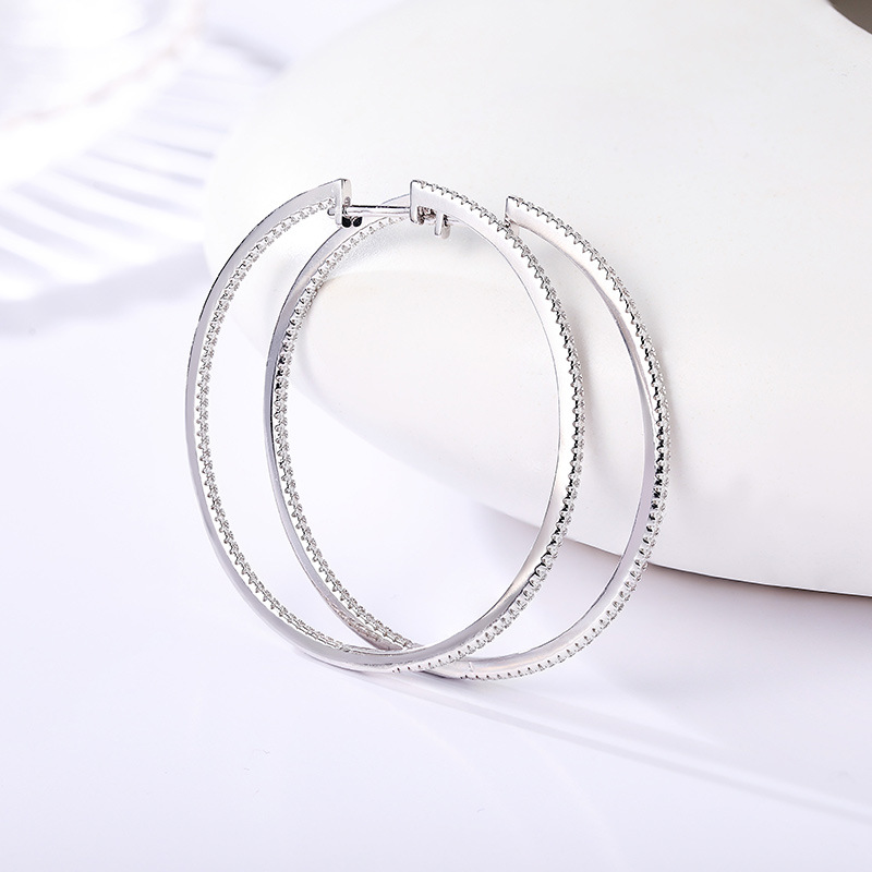 Large Pave Moissanite Hoop Earrings | 1.67ct Inside-Out Round - alternate view