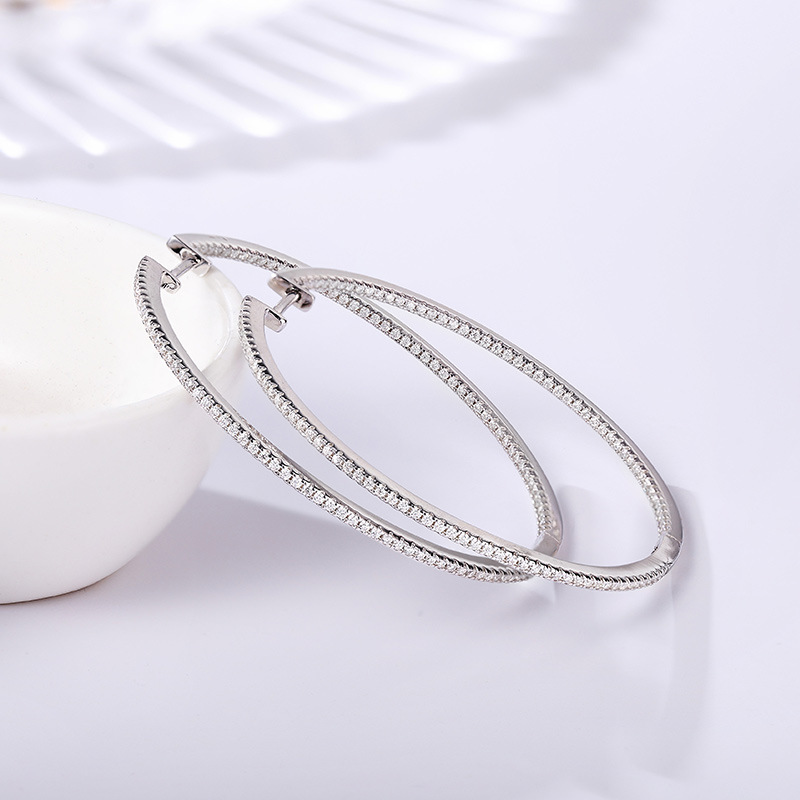 Large Pave Moissanite Hoop Earrings | 1.67ct Inside-Out Round - Image 3