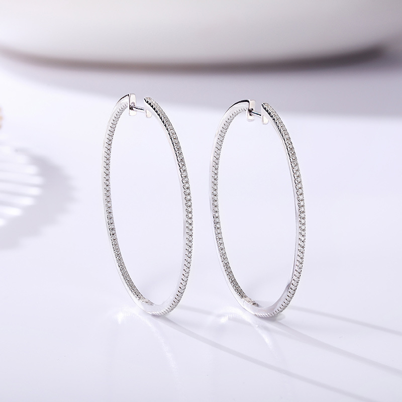Large Pave Moissanite Hoop Earrings | 1.67ct Inside-Out Round - Image 4