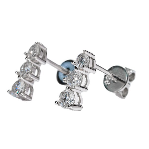 Graduated Three-Stone Moissanite Stud Earrings